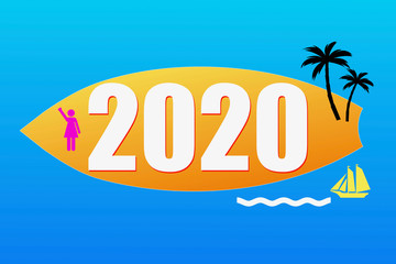 Fototapeta na wymiar 2020 and SURFBOARD