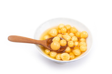 Single Bulb form of Elephant Garlic  pickle in vinegar and salt in bowl, isolated on white background.
