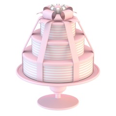 Pink white cake with ribbon bows 3D