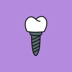 dental implant doodle icon, vector illustration