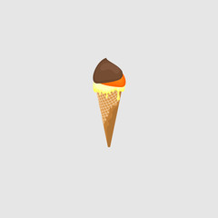 Chocolate Cone Ice cream with melted cream vector Illustration