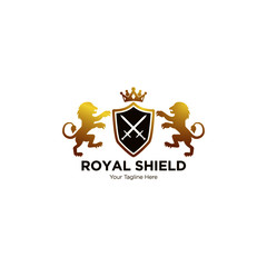Lion shield vector logo design template. Universal premium elegant creative symbol. Lion head logo ,Element for the brand identity ,Vector illustration. Lion Crests logo Isolated on white background.