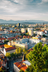 Panoramic view of Ljubljana city from Ljubljana Castle in Slovenia