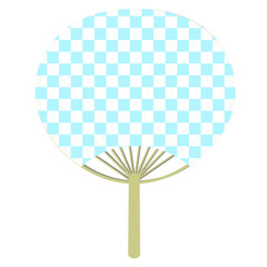 市松模様の団扇ベクターイラスト。涼しさ感じる日本の夏の風物詩