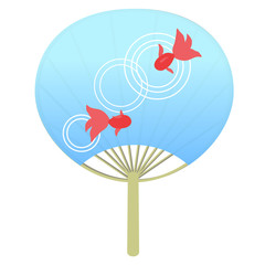 金魚の団扇ベクターイラスト。涼しさ感じる日本の夏の風物詩