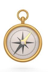 Gold compass  isolated on white background. 3D illustration.