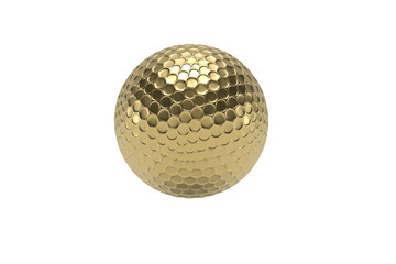 Golden golf ball isolated on white background. 3D illustration.