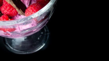 
Cup with raspberry ice cream and chocolate. Ready for entry.