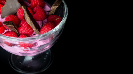
Cup with raspberry ice cream and chocolate. Ready for entry.