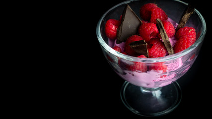 
Cup with raspberry ice cream and chocolate. Ready for entry.