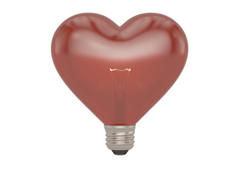 Red heart bulb isolated on white background. 3D illustration.