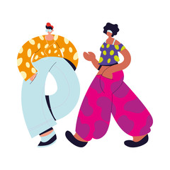 Urban woman and man cartoon with casual cloth vector design