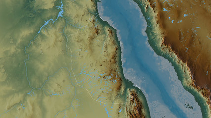 Red Sea, Sudan - outlined. Relief