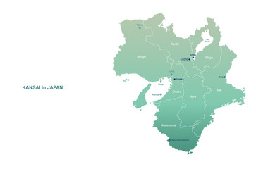 kansai map. japan regions map series. vector map of japan provinces.