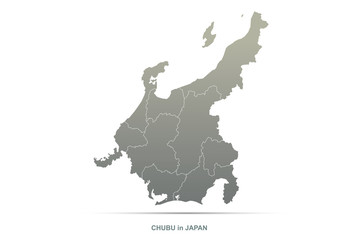 chubu map. japan regions map series. vector map of japan provinces.