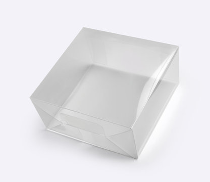 Transparent plastic packaging box isolated on white