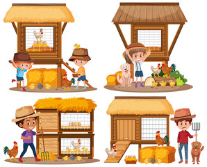 Chicken coops and children on the farm © brgfx