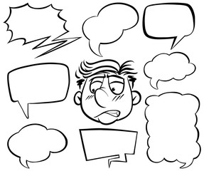 Doodle drawing of shy man on white background