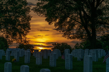 sunset in the cemetery