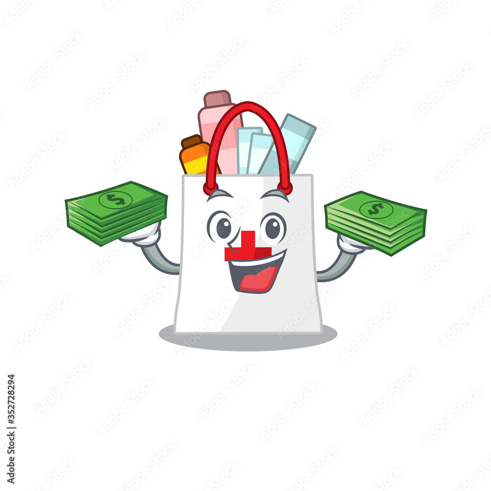 Poster A wealthy drug shopping bag cartoon character with much money