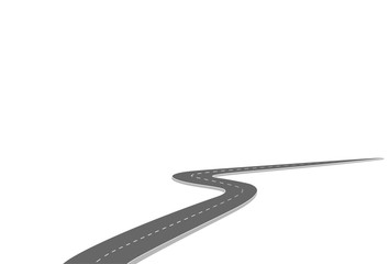 Roadway journey to the future. Asphalt street isolated on white background. Symbols Way to the goal of the end point. Path mean successful business planning Suitable for advertising and presentstation