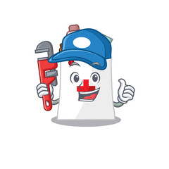 cartoon character design of drug shopping bag as a Plumber with tool
