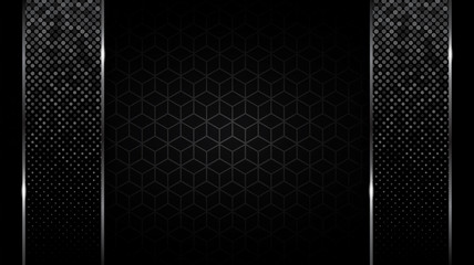 Black backgroundabstract mat geometric grey clor elegant futuristic glossy light with grid line.Modern shape concept.Cover layout template.