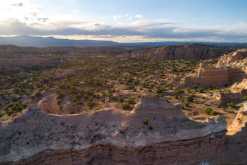 Sunset Aerial photograph of a New Mexico Landscape with Views of dramatic cliffs, mountains, and mesas