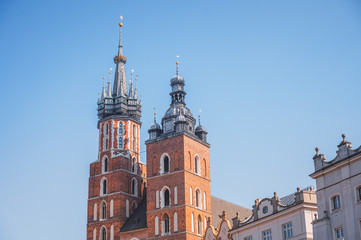 Towers of St. Mary's Basilica in Krakow, Poland