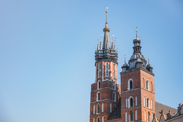 Fototapeta na wymiar Towers of St. Mary's Basilica in Krakow, Poland