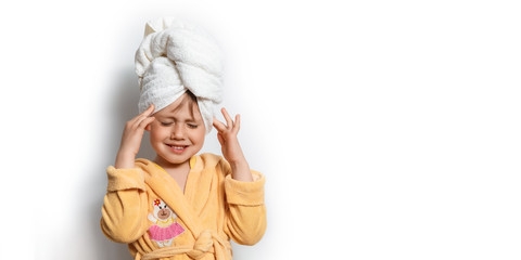 Young beautiful girl wearing towel after shower over isolated white background