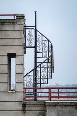 Winding Metal Staircase on a Rooftop