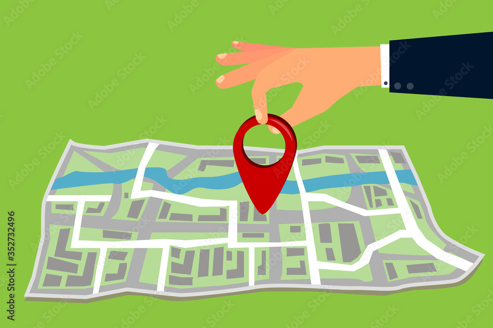 Poster vector image of a pin on a map. flat illustration of a marker of a specific place. stock template.