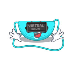 A cartoon image of sling bag using modern Virtual Reality headset