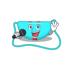 cartoon character of sling bag sing a song with a microphone
