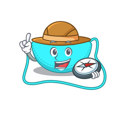 mascot design concept of sling bag explorer using a compass in the forest