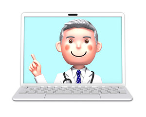 Illustration of a doctor during an online examination on a computer, created by 3d rendering