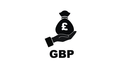 Hand holding money bag illustrated vector icon British pound GBP