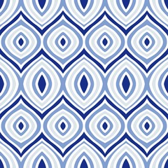 blue Porcelain eye Wave Tribal ornament design seamless pattern vector with white background  