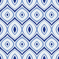 Tafelkleed blauw porseleinen oog Golf Tribal ornament ontwerp naadloze patroon vector met witte achtergrond © chic2view