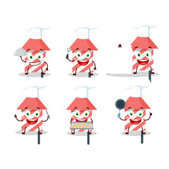 Cartoon character of fire cracker with various chef emoticons
