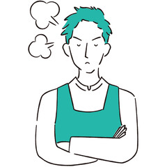 手描き1color エプロンの男性　怒る