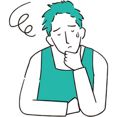 手描き1color エプロンの男性　悩む
