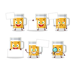 Mug of beer cartoon character bring information board