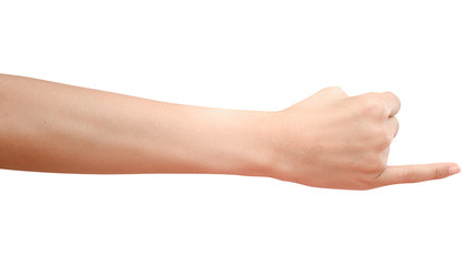 Hand showing little finger  sign isolated on white background.