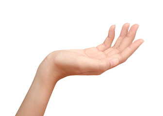 Hand open and ready to help or receive. Gesture isolated on white background with clipping path.