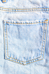 jeans pocket texture closeup. blue denim with yellow stitching