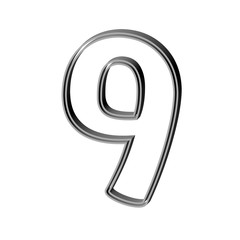 3D CARTOON STYLE NUMBER MADE OF DOUBLE SILVER METAL OUTLINES : 9 NINE