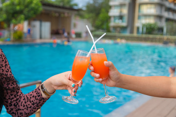 Cocktail party at the pool for celebration meeting