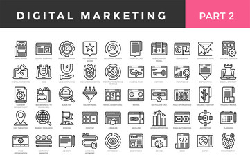 Digital marketing icons, thin line style, big set. Part two. Vector illustration - 352739420